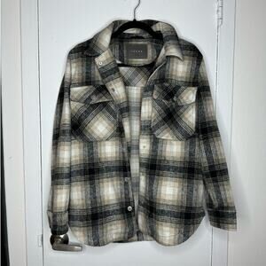 BLANKNYC XS Plaid Shacket Button Up Jacket - Neutral Plaid